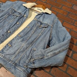 Heavy Denim Sherpa Lined Classic Trucker Jacket - Old Navy Men's L